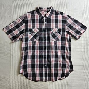Levi's Plaid Pearl Snap Button Western Short Sleeve Shirt Black Red White Men L